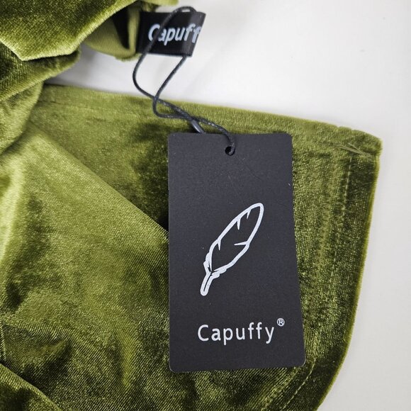 Capuffy Womens Bodycon Size 8-10 Olive Green Velvet Backless Midi Dress - Picture 10 of 12